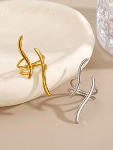1pc Stainless Steel 18K Gold Plated Minimalist Wave Line Ring, Suitable For Women's Daily Wear And Parties - Multicolor - View 3