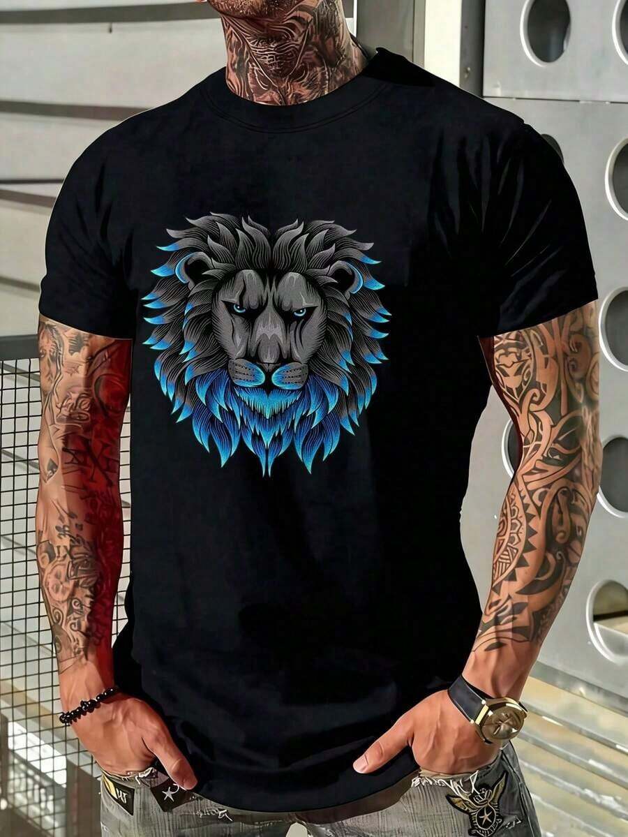 Men's Casual Short-Sleeved Summer T-Shirt With A Round Neck And Fashionable Print, Machine Washable, Comfortable Outdoor Casual Wear, Machine Washable Shirt - 黃色 - 查看 1