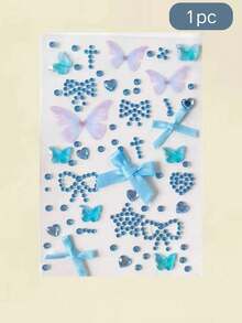 1 pieza Pegatina de rostro con lazo azul y mariposa, Calcomanía de strass para aclamación de conciertos de estrellas, Pegatina de decoración de rostro con strass autoadhesiva, Pegatina de aclamación de conciertos azul, Pegatina de lazo y strass, Pegatina de decoración de rostro autoadhesiva - Multicolor - Ver 4