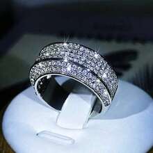 Fashionable Super Shiny Geometric Cubic Zirconia Couple Rings, Engagement Gift Jewelry - White - View 10