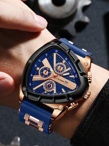 1pc Men's Premium Luxury Quartz Watch - Analog Display, Calendar, Luminous, Silicone Strap - Quartz Movement, Suitable For Daily Wear, Holiday Gift, Perfect Presentation - Multicolor - View 3