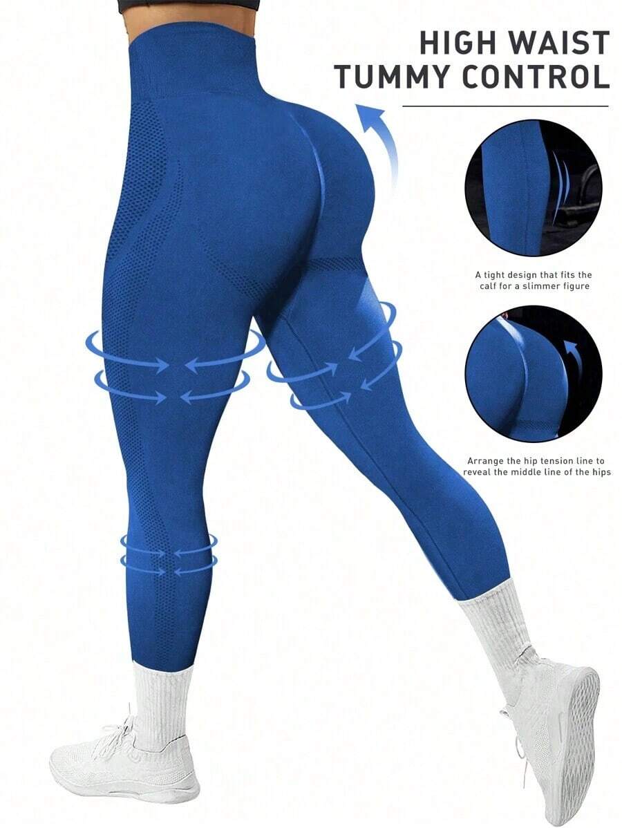 SUN Women's Seamless Sports Leggings, Fitted, For Yoga, Fitness And Outdoor Running - 藍色 - 查看 1