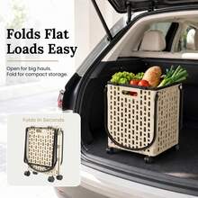 Household Foldable Rolling Trolley Wheeled Storage Cart For Parcel Organizing - Beige - View 1