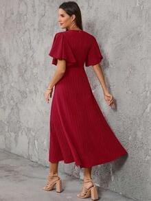 Clasi Vestido de unicolor con botones al frente, manga mariposa y abertura al muslo de longitud hasta el muslo para mujer - Burdeos - Ver 2