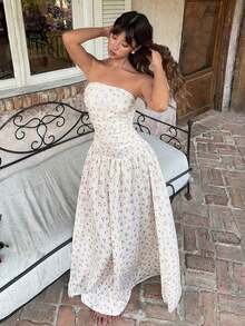 YkhahaSHEIN  Vestido de verano casual, elegante y plisado de color verde pistacho sin tirantes, adecuado para vacaciones, vestido verde sin tirantes, vestido de dama de honor verdeYkhaha - Multicolor 2 - Ver 2