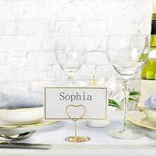 4/12/24pcs Gold Table Number Card Holders, Heart-Shaped Table Card Photo Frames, Table Card Stands, Paper Menu Clips, And Green Watercolor Style Table Cards, Heart-Shaped Card Holders, With Blank Cards, Metal Wire Table Number Stands, Wedding Shower, Birthday Party, Baby Christening, Banquet, Dining Table Decor, Table Name Card Holders, Party Supplies, Suitable For Wedding Or Party Seating Arrangements, Foldable And Convenient - Multiple Styles - View 4
