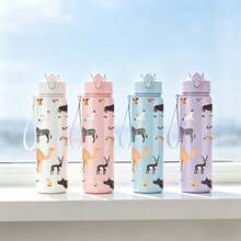 1個 750ml/26oz 3D列印動物圖案運動水壺附吸管,5種顏色可選,便攜手把,輕巧耐用,適合戶外、運動、旅行、露營、學校、辦公室,生日禮物 - 彩色 - 查看 2