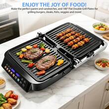 Sandwich Maker/Breakfast Maker With LCD Display, 1500W Power Dishwasher Removable Plates 180° Opening And Closing Ideal For Home Dorm Gatherings And Parties - Black - View 8