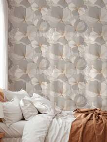 蓮葉圖案自黏壁紙 17.7 英吋 * 6.5/9.8 英呎 撕貼式 植物防水 可移除 無殘留 易安裝 租屋友善 裝飾牆 個性化家具翻新 春季 臥室 客廳 牆貼 家居裝飾 - 銹棕色 - 查看 7
