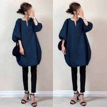 Blouse, Long T-Shirt, Cut And Sew, Tunic, Shirt, Short-Sleeve Top, 2026 New Arrival, Natural, Plus Sizes, Figure-Flattering, Stylish, Adult, Cute, Casual, Everyday, Elegant, Fashionable, Versatile, Comfortable - Navy Blue - View 9