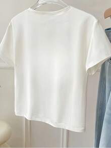 Women's Short Sleeve T-Shirt With Pink Cherry Print And Geometric Pattern Y2K - 白色 - 查看 2