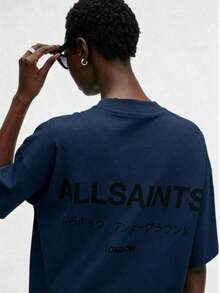 ALLSAINT London Japanese Streetwear T-Shirt, 100% Cotton, Casual, Comfortable, Durable, Unique Graphic Print, Double-Sided Print - 軍綠色 - 查看 1