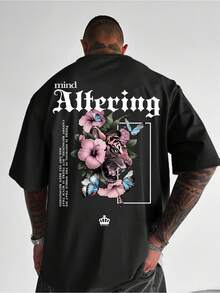 Men's Pink Printed Casual T-Shirt - Breathable, Y2K Style, Suitable For Home And Outdoor Activities, Crew Neck, Short Sleeve, Mind-Changing Design - 黑色 - 查看 2