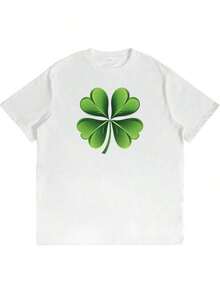 Men's St. Patrick's Day T-Shirt, Short Sleeve, Fun Shamrock Print, Cotton, Plus And Tall Sizes, Funny Graphic Tees For Men And Women, Crew Neck, Loose Casual Tees - 白2 - 查看 7