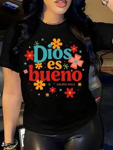 1 Piece Of Women's Fashion T-Shirt, Round Neck, Short Sleeve, Letter Print, Stylish And Casual, Comfortable And Fashionable, Suitable For Everyday Casual Wear, Combining Modern Prints With A Comfortable Round Neck. IEXP - 黑色 - 查看 12