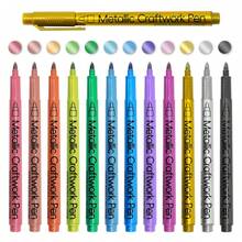 Metallic Color Markers, High-Quality Fiber Tip, 12-Color Set, Suitable For Black Paper, Glass, Stone Painting, Halloween Pumpkin, Card Making, Scrapbook Album, Christmas DIY Handmade Art - Sets - View 6