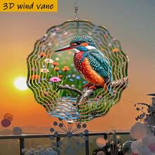 1个3D翠鸟栖息枝头花卉装饰摆件，10英寸*10英寸，带旋转挂钩，360° DIY创意风车庭院艺术悬挂装饰（不含吊坠），款式随机 - A - 查看 8