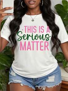 TrendyAKA Pretty AKA T-Shirt, AKA Sisterhood T-Shirt For Women, Crew Neck T-Shirt, Colorful Letter T-Shirt, Decorative AKA Pattern T-Shirt, Chunky Letter T-Shirt, Machine Washable Fabric, Everyday Wear - 白色 - 查看 6