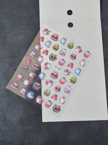 1pc Fruit Cat Nail Stickers, Self-Adhesive One-Time Embossed Nail Art Decals, Cute Soft Design Nail Stickers Suitable For Daily & Date, Adorable Pattern Easy To Apply & Durable - Multicolor - View 6