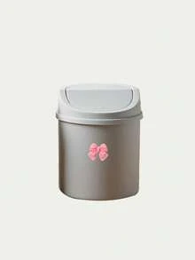 Decorative Bow Tie Mini Desktop Trash Can With Lid, Plastic Rotating Cover, Non-Electric Cylindrical, Suitable For Home, Office, Kitchen, Bedroom Vanity And Daily Use - Multicolor - View 14