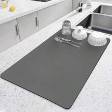 LOPNUR - Tapete de secado de platos de cocina, 24 x 16 pulgadas, tapete grande para secar platos para mostrador de cocina, almohadilla de secado de platos súper absorbente, tapete de café de - Gris - Ver 1