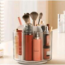 Organizzatore trasparente per pennelli da trucco con più scomparti, organizer cosmetico rotante, scatola portatile per riporre i pennelli da trucco per casa e residenza universitaria - Grigio Scuro - Visualizzare 6
