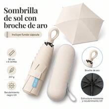 20cm Compact Mini Umbrella With Black Anti-UV Coating, Lightweight And Portable For Handbags - 杏色 - 查看 2