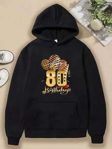 Compatible With 1 Men's Heavyweight Hoodie - Indigenous Inspired Graphic Print With Feather Design, Black With Red And White Lettering, Front Pocket, Regular Fit, Casual Outdoor Sweatshirt_089 - 黑色 8 - 查看 1