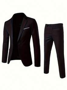 Men's Two-Piece Casual Business Suit, With Jacket And Trousers - 黑色 - 查看 2