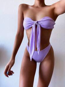 Women's Strapless High-Waisted Bikini Swimsuit Made Of Ribbed Fabric, Form-Fitting And Quick-Drying. - Black - View 7