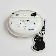 1pc Black & White Cat Earphone Case With Pendant, Compatible With OPPO Enco Air4i/R4/Air4 New Sound Edition/FREE4/Air4Pro/R3Pro Wireless Earphones - Black and White Cat - View 7