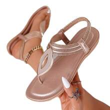 2026 Neue Kollektion Böhmischer Stil Sandalen Damen Zehentrenner Flache Schuhe Pailletten Zehenstegsandalen Sommer Riemchensandalen Mode Bequem Strandsandalen Römische Sandalen Klassische Damenschuhe Modische Slipper Premium Freizeitschuhe - Champagnerfarben - Übersicht 11