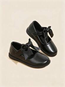 Girls' Black Bow Strap Design Ballet Shoes - Black - View 1