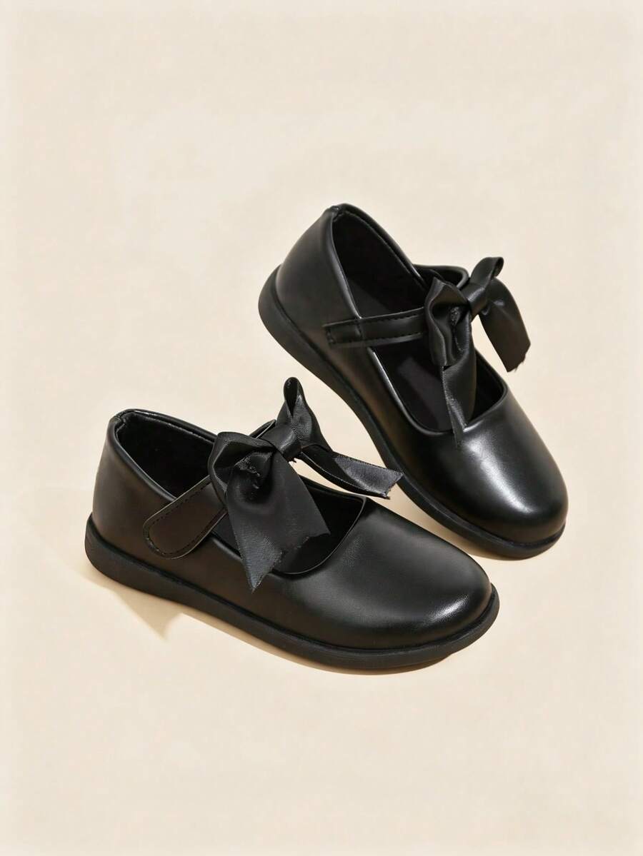 Girls' Black Bow Strap Design Ballet Shoes - Black - View 1