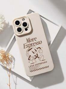 Liquid Silicone Protective Case With Vintage "Large Espresso" Coffee Cup Pattern In Milky White, Compatible With IPhone And Galaxy - 彩色 - 查看 4