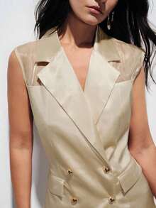 AYYAveloria Modichic Blazer de mujer versátil y elegante de diseño de alta gama con parches de organza brillante, satén y gasa de doble botonaduraAYY - Albaricoque - Ver 7