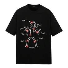 Short-Sleeved T-Shirt With A Print Of A Pained Human Figure, Ideal For Wearing At Home, On The Street, In The Park, On The Beach, For Walks. Regular Fit, Casual Style, Comfortable And Breathable. - 黑色 - 查看 1