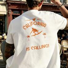 T-Shirt 180g 100 Percent Cotton Oversized Fit California Is Calling Graphic Print Summer Casual Wear Gift For Friends - White - View 3