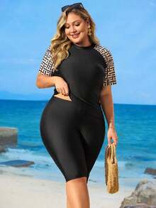 Swim  Traje de baño tipo burkini de una sola pieza con cremallera delantera, manga corta y diseño modesto para mujeres de talla grande - Negro - Ver 6