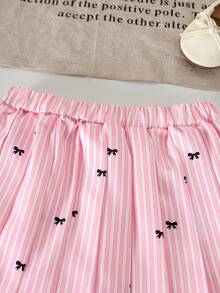 2pcs Girls Back To School Peter Pan Collar Button-Up Princess Sleeve Blouse And Pleated Skirt Set, Doll Style, Suitable For Daily, School And Party - Pink - View 8