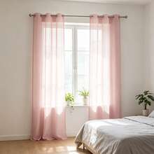 Set Of 2 Solid Color Sheer Curtains, Lightweight Light Filtering Curtains With Grommets, Semi-Transparent Curtains For Bedroom, Living Room, Patio And Outdoor Use - 玫瑰紅 - 查看 5