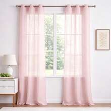 Set Of 2 Solid Color Sheer Curtains, Lightweight Light Filtering Curtains With Grommets, Semi-Transparent Curtains For Bedroom, Living Room, Patio And Outdoor Use - 玫瑰紅 - 查看 8