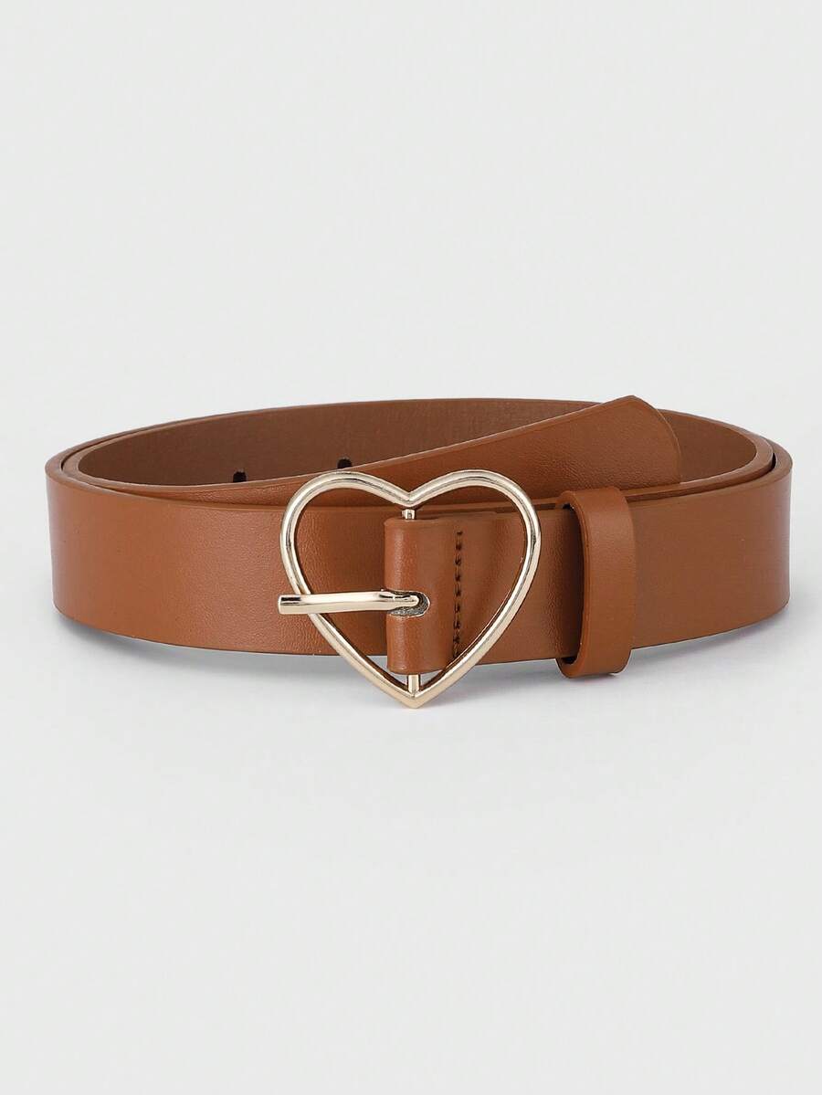 1pc Fashionable Versatile Gold Heart Buckle Plus Size Belt - Camel - View 1