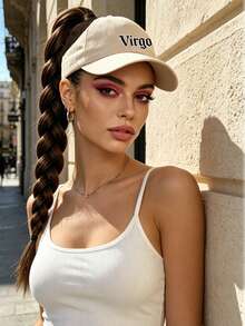 1pc Women's Twelve Zodiac Print Beige Ponytail Sun Hat, Women's Braid-Friendly Sun Hat, Suitable For City Street Photography/Commuting/Outdoor Light Sports/Girl Dates/Summer Sun Protection - Off-white - View 6