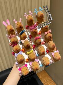 10pcs/Set Cute Capybara Spring Loaded Hair Clips, Suitable For Daily, Party And Side Bangs, Cartoon Hair Clips For Funny Gatherings, Gift For Photo Shooting, Live Streaming, Dates, Super Rejuvenating, Satisfying Daily Matching. Recommended Good Product!, Claw Clips - Kapibala - View 6