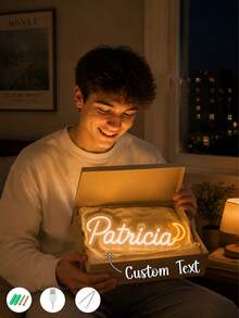 Letrero de neón personalizado con nombre amarillo cálido y luna, decoración de pared de neón LED personalizada, lámpara de neón romántica con conexión USB, estilo moderno y estético para dormitorio, sala de estar, habitación de niños, fiesta de cumpleaños, decoración de ambiente celestial - Multicolor - Ver 1