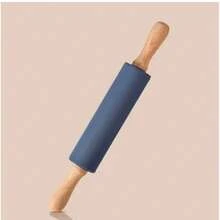 Non-Stick Silicone Rolling Pin Wooden Handle Pastry Dough Flour Roller Kitchen Cooking Baking Tool For Pasta Cookie Dough - Blue - View 10