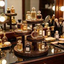 1 buah Baki Display Makeup Bulat 3 Tingkat, Rak Penyimpanan Meja Motif Kayu Arang Vintage, Kokoh dan Tahan Lama, Desain Multi-Lapisan untuk Parfum, Kosmetik, Tanaman, Cangkir Teh, Koleksi, Hemat Ruang, Cocok untuk Apartemen/Kantor/Ruang Teh Kecil, Rak Dekorasi Rustic, Dekorasi Kamar Tidur, Perlengkapan Sekolah - Warna kayu gelap - View 5