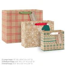 Hallmark - Bolsa de regalo de Navidad con etiquetas de regalo - Kraft caf Blanco Rojo Verde - Ver 3