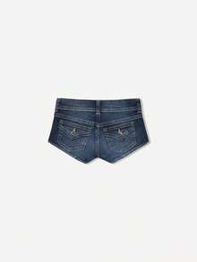 Women's Low Rise Double Button Denim Shorts Fitted Casual Summer Hot Pants With Pockets - 深藍色 - 查看 8